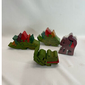 Wooden Puzzle Lot of 3 Vintage 1980s Artist Signed 3 dimensional Nursery Baby